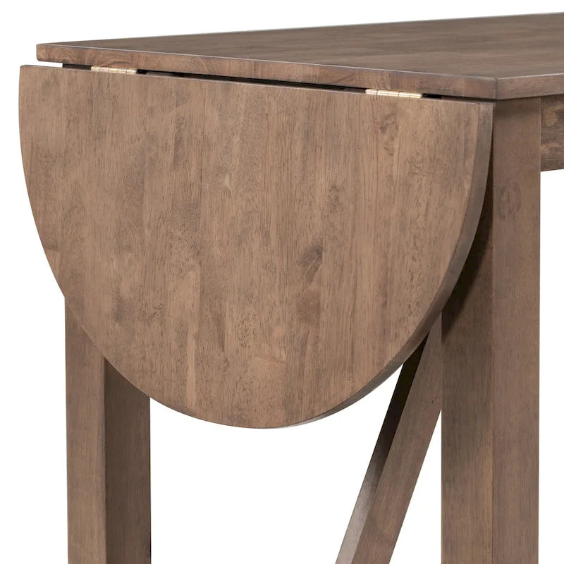 Rustic Style Wooden 3-Piece Dining Table Set with Drop Leaf and 2 Upholstered Dining Chairs
