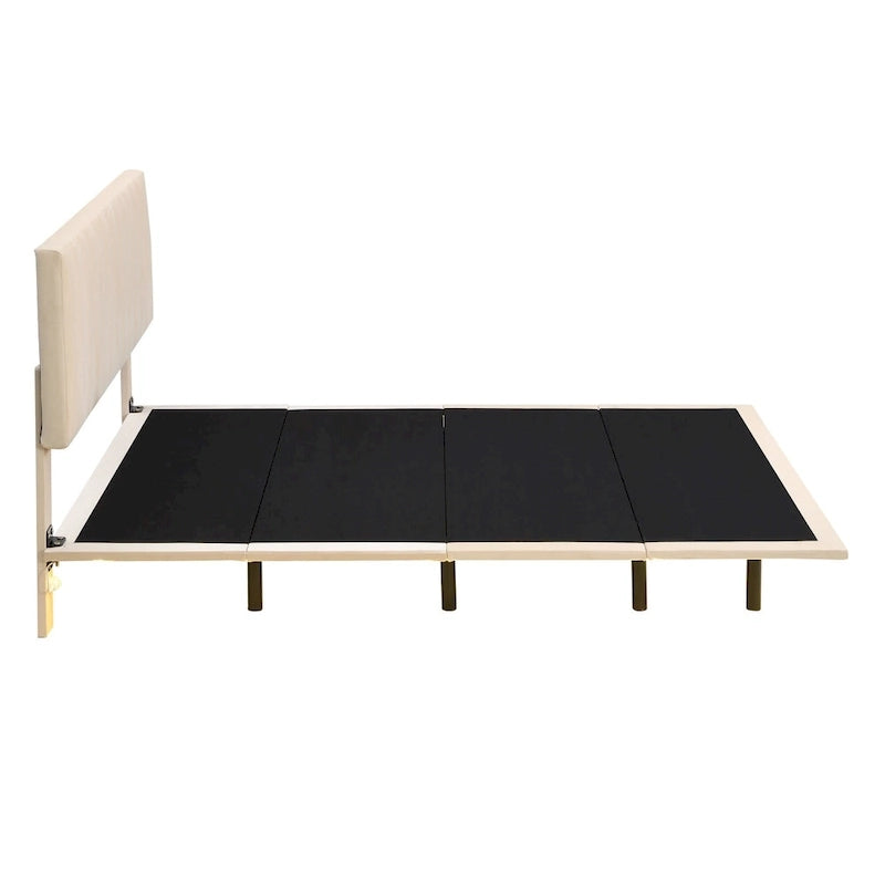Velvet Floating Queen Upholstered Platform Bed, Sensor Light, Solid Build
