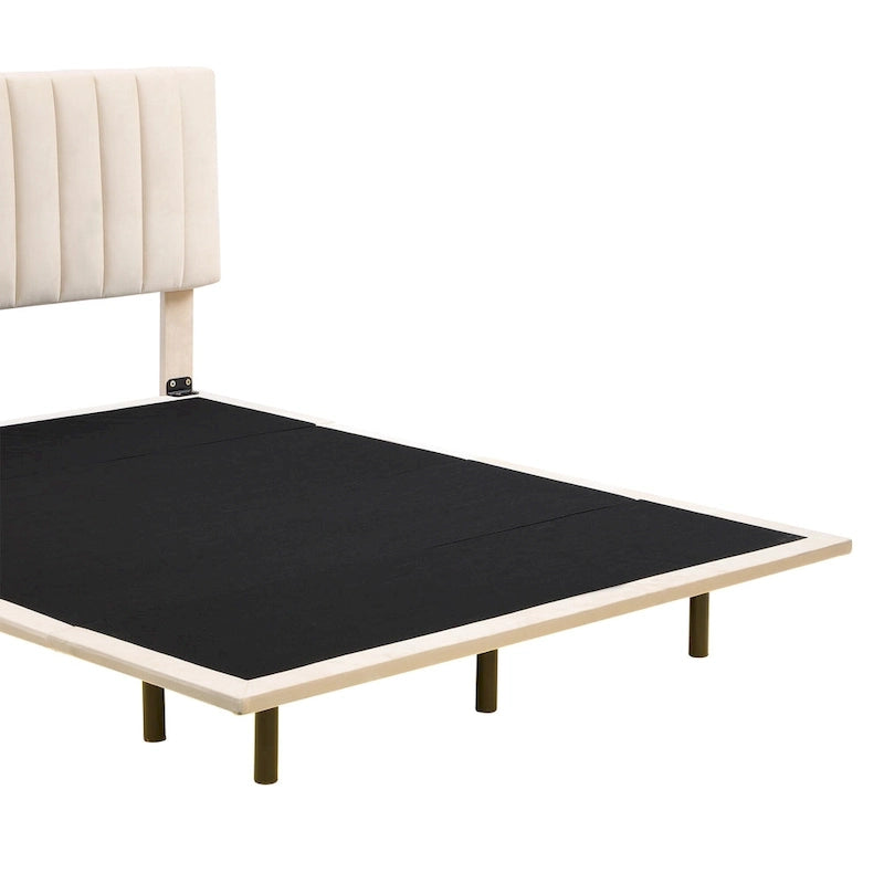 Velvet Floating Queen Upholstered Platform Bed, Sensor Light, Solid Build