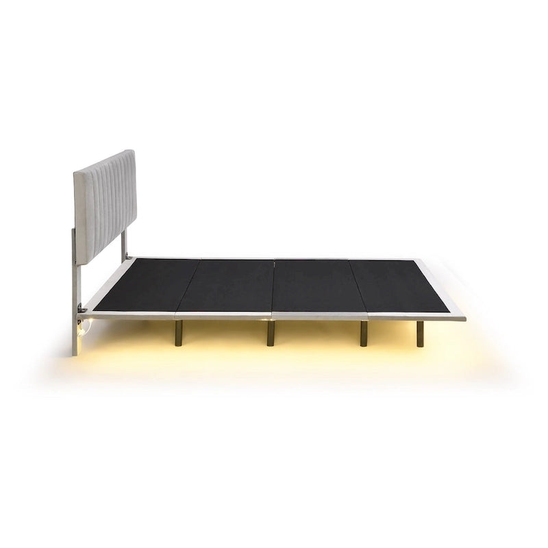 Velvet Floating Queen Upholstered Platform Bed, Sensor Light, Solid Build