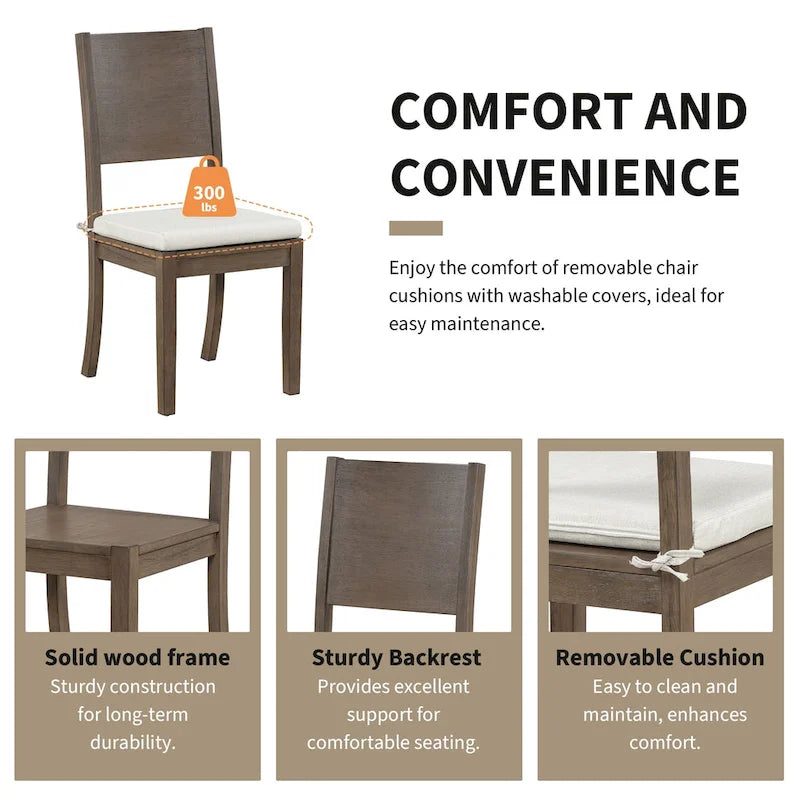 Modern Style 6-Piece Dining Table Set with 4 Removable Cushions Dining Chairs, Storage Shelf and Bench