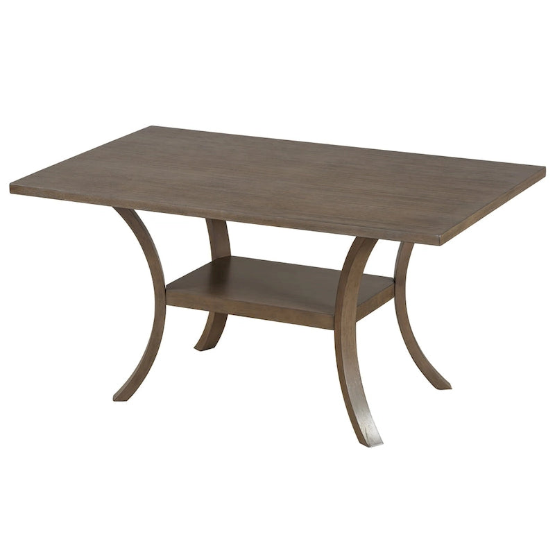 Modern Style 6-Piece Dining Table Set with 4 Removable Cushions Dining Chairs, Storage Shelf and Bench