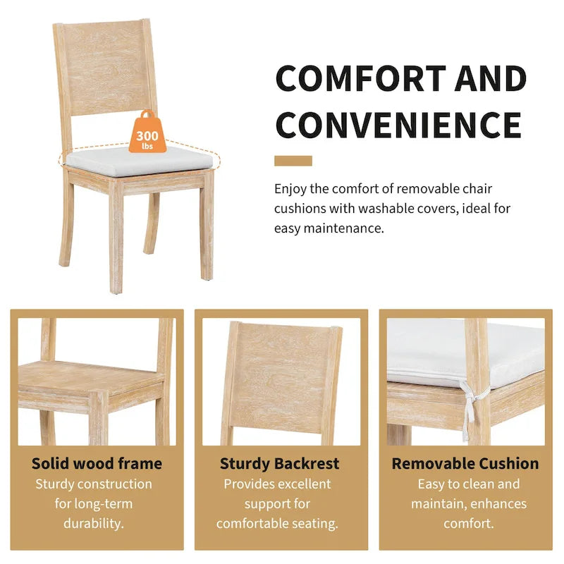 Modern Style 6-Piece Dining Table Set with 4 Removable Cushions Dining Chairs, Storage Shelf and Bench