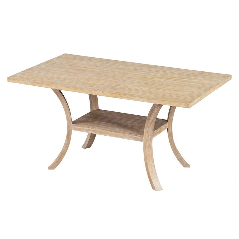 Modern Style 6-Piece Dining Table Set with 4 Removable Cushions Dining Chairs, Storage Shelf and Bench