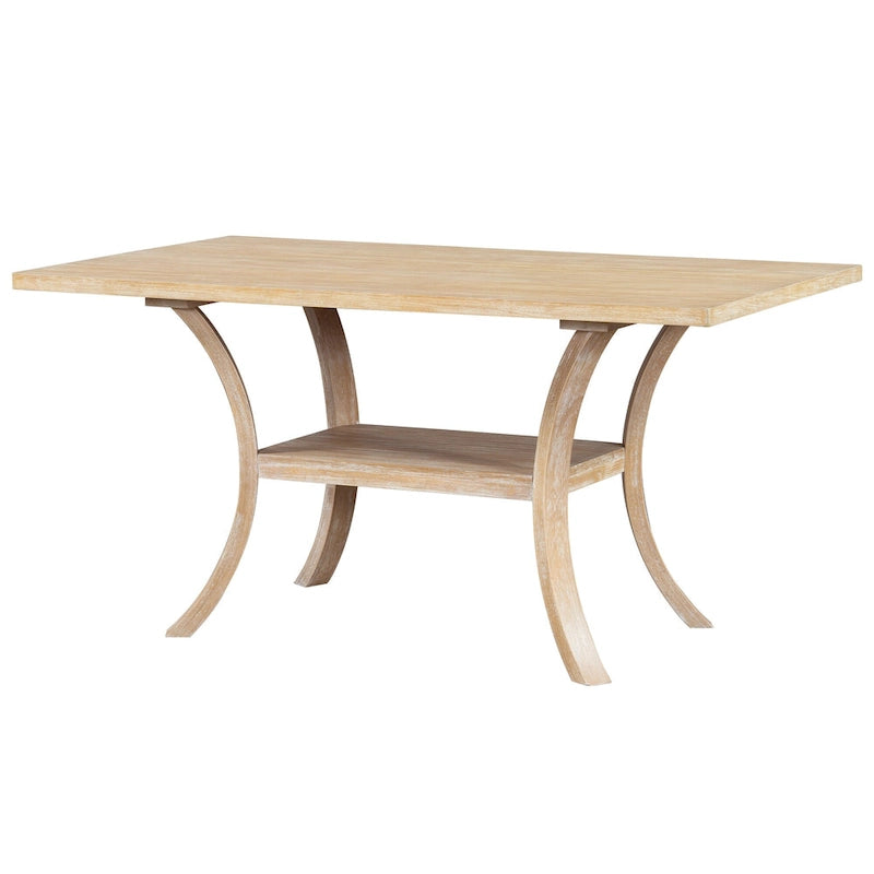 Modern Style 6-Piece Dining Table Set with 4 Removable Cushions Dining Chairs, Storage Shelf and Bench