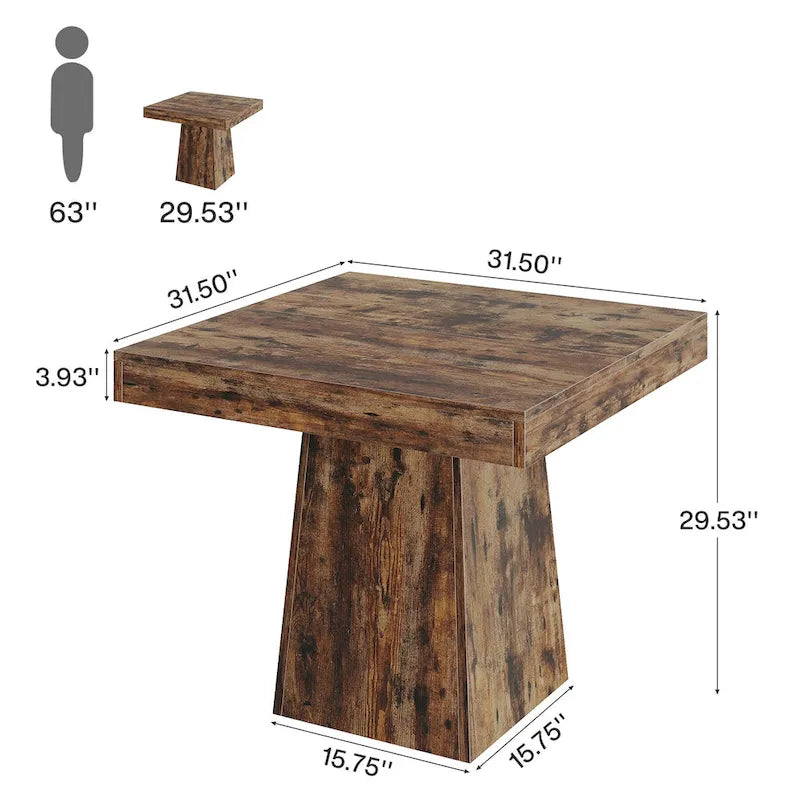 31.5-Inch Square Dining Table for 4, Farmhouse Kitchen Table for Dining Room - 31.5D x 31.5W x 29.53H