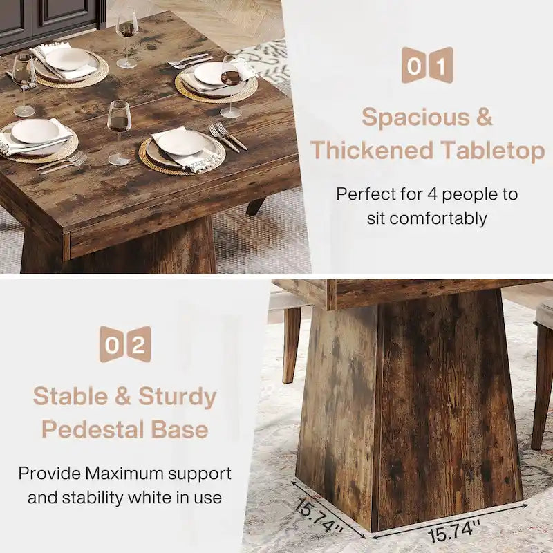 31.5-Inch Square Dining Table for 4, Farmhouse Kitchen Table for Dining Room - 31.5D x 31.5W x 29.53H