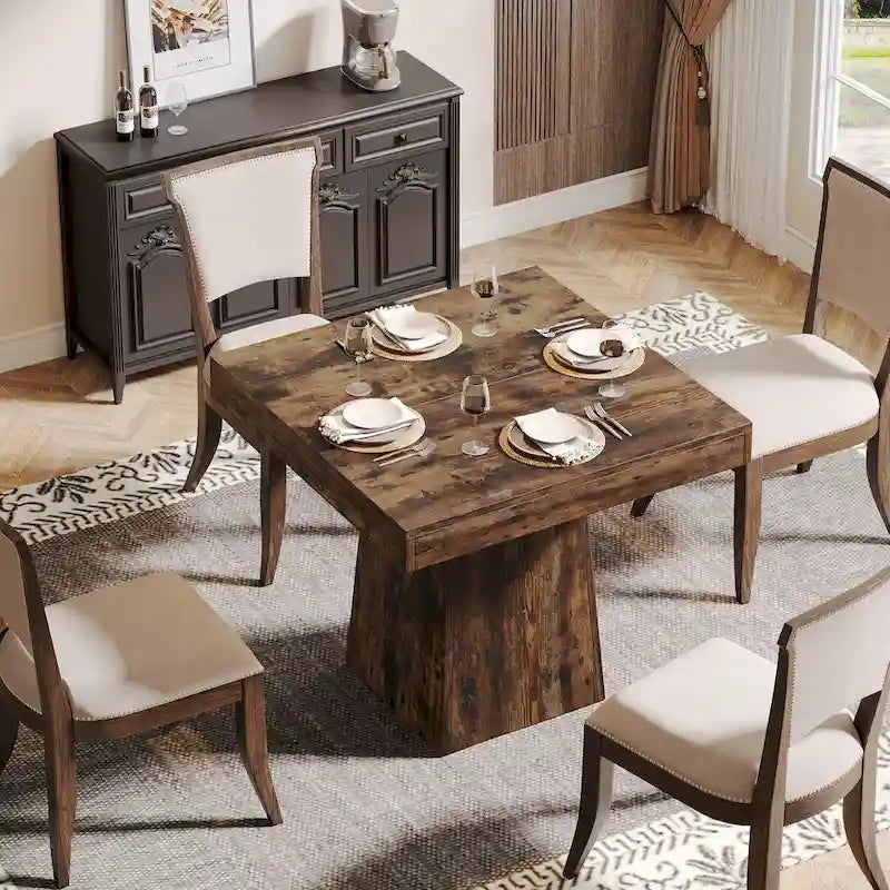 31.5-Inch Square Dining Table for 4, Farmhouse Kitchen Table for Dining Room - 31.5D x 31.5W x 29.53H