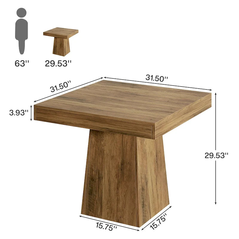 31.5-Inch Square Dining Table for 4, Farmhouse Kitchen Table for Dining Room - 31.5D x 31.5W x 29.53H
