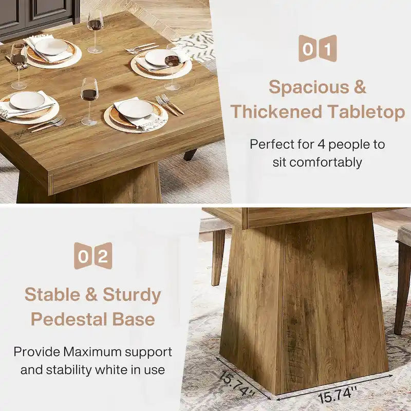 31.5-Inch Square Dining Table for 4, Farmhouse Kitchen Table for Dining Room - 31.5D x 31.5W x 29.53H