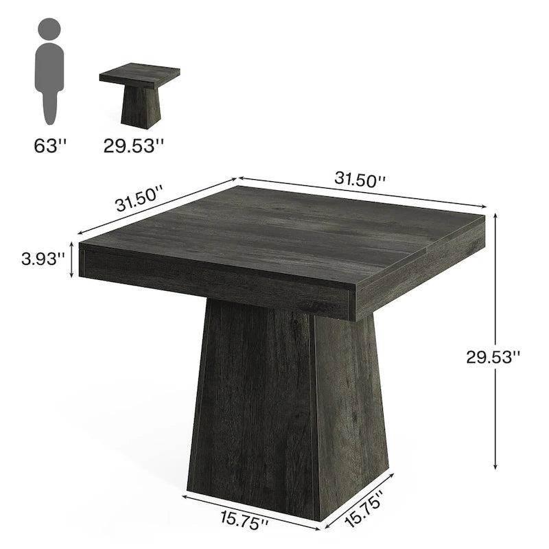 31.5-Inch Square Dining Table for 4, Farmhouse Kitchen Table for Dining Room - 31.5D x 31.5W x 29.53H