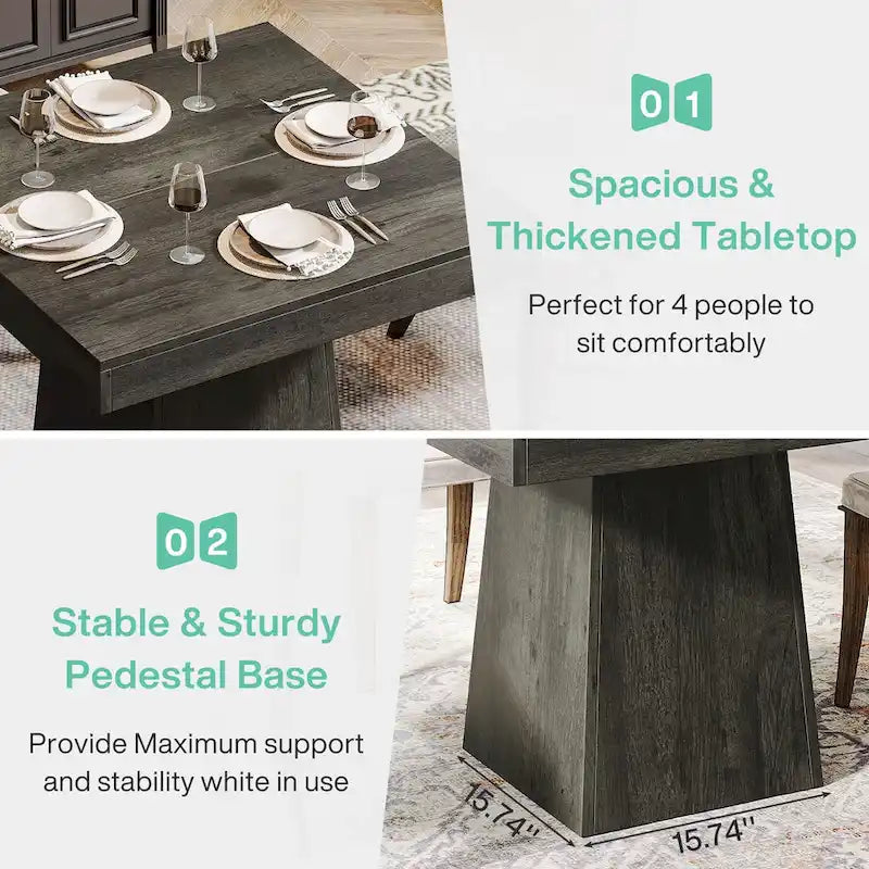 31.5-Inch Square Dining Table for 4, Farmhouse Kitchen Table for Dining Room - 31.5D x 31.5W x 29.53H