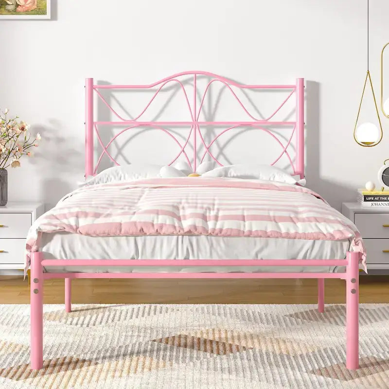 VECELO Bed Frame with Headboard,Easy Set up- Twin/Full/Queen Size Bed