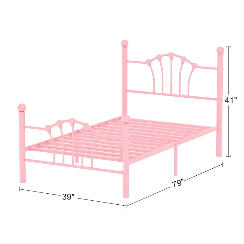 VECELO Classic Metal Platform Bed Frame, Twin Size Beds with Shell Style, Storage Space Under Bedframes, Kids Bed