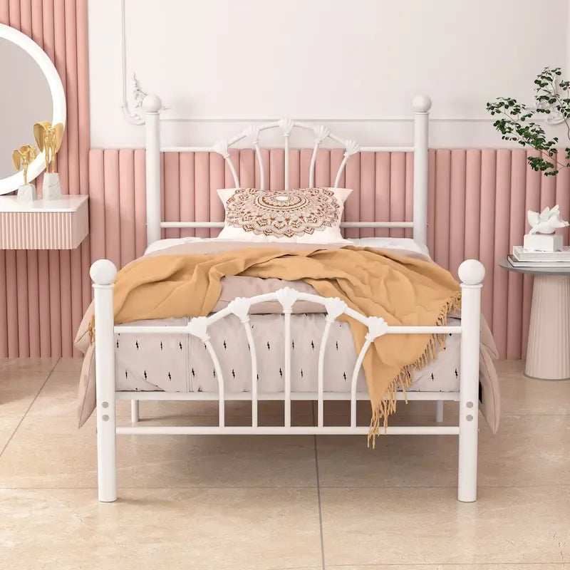 VECELO Classic Metal Platform Bed Frame, Twin Size Beds with Shell Style, Storage Space Under Bedframes, Kids Bed