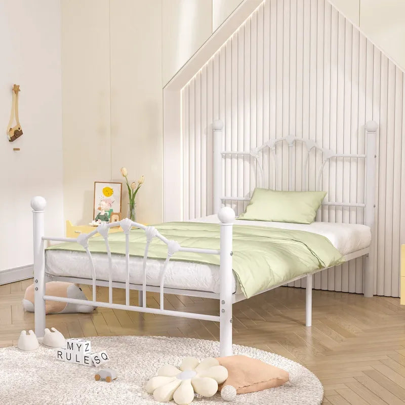 VECELO Classic Metal Platform Bed Frame, Twin Size Beds with Shell Style, Storage Space Under Bedframes, Kids Bed