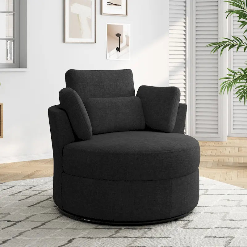 Upholstered Swivel Accent Chair with Wooden Tray Storage Ottoman