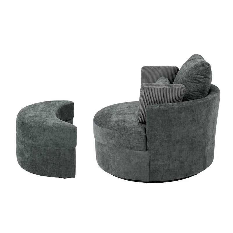 Upholstered Swivel Accent Chair with Wooden Tray Storage Ottoman