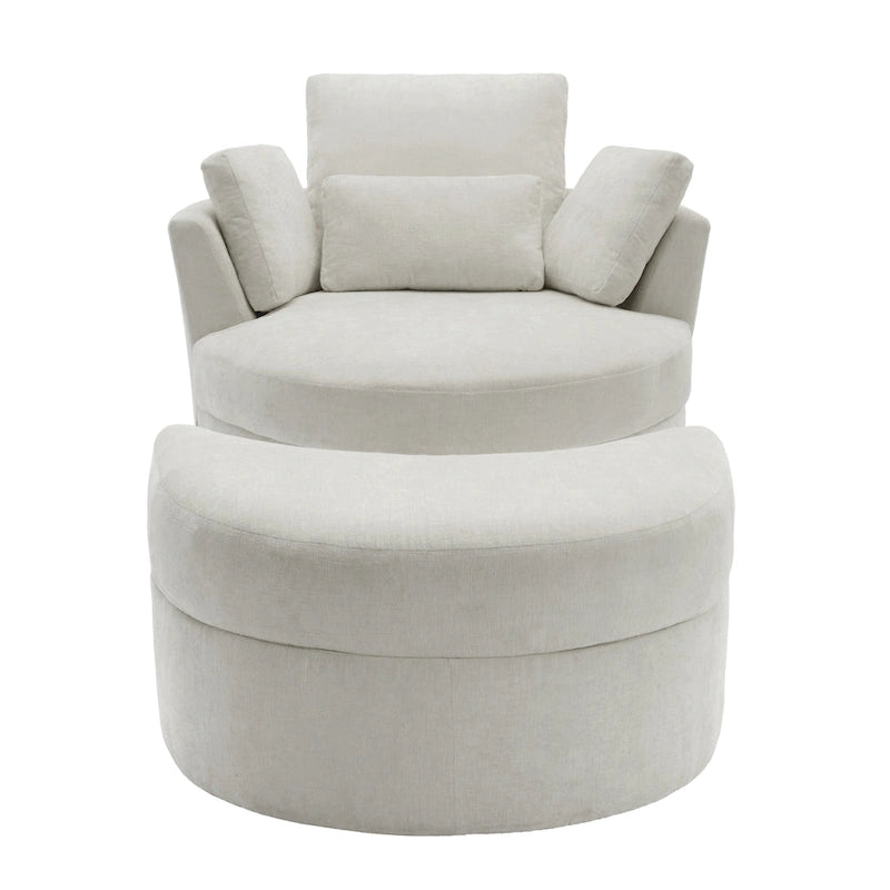 Upholstered Swivel Accent Chair with Wooden Tray Storage Ottoman