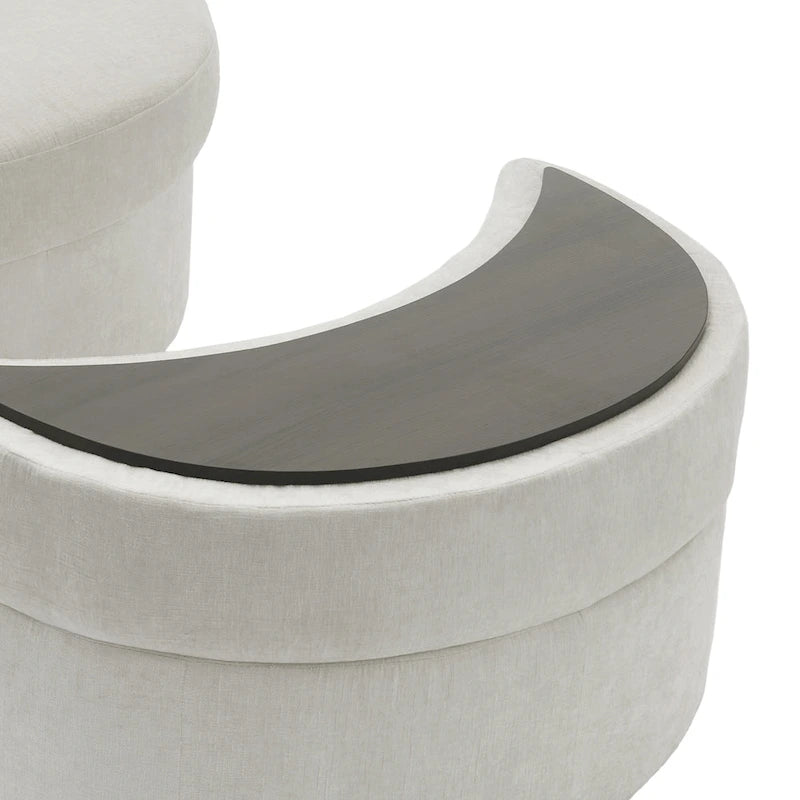 Upholstered Swivel Accent Chair with Wooden Tray Storage Ottoman