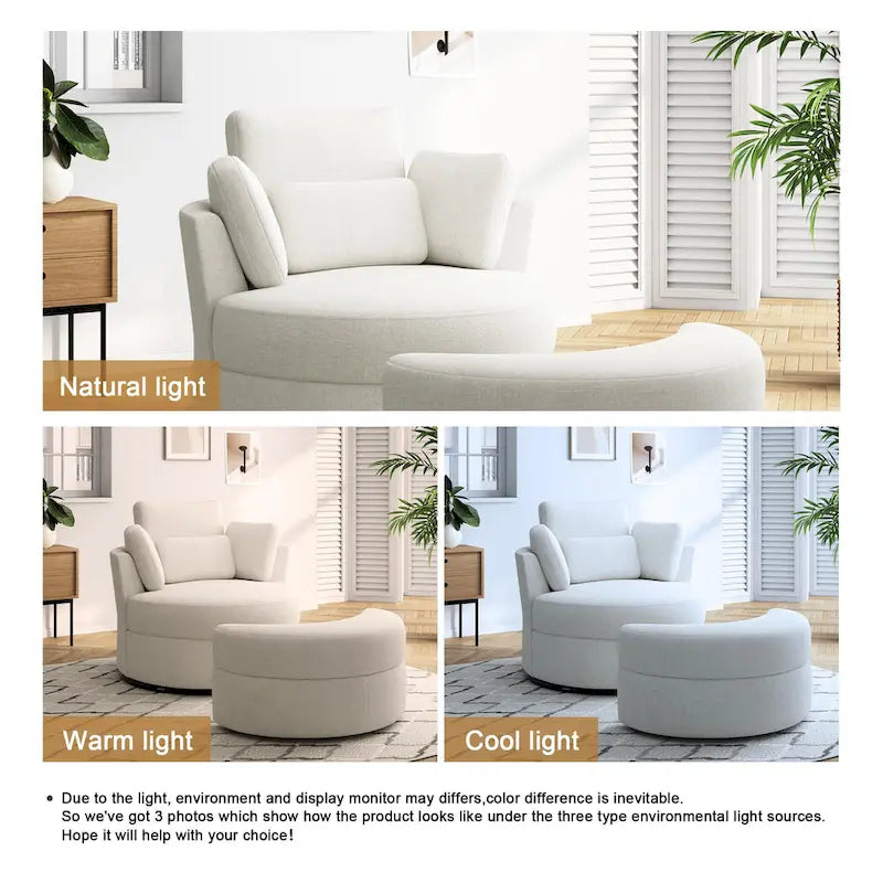 Upholstered Swivel Accent Chair with Wooden Tray Storage Ottoman