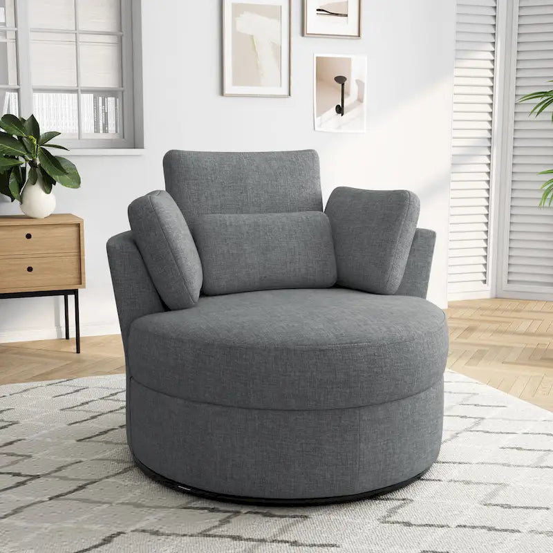 Upholstered Swivel Accent Chair with Wooden Tray Storage Ottoman