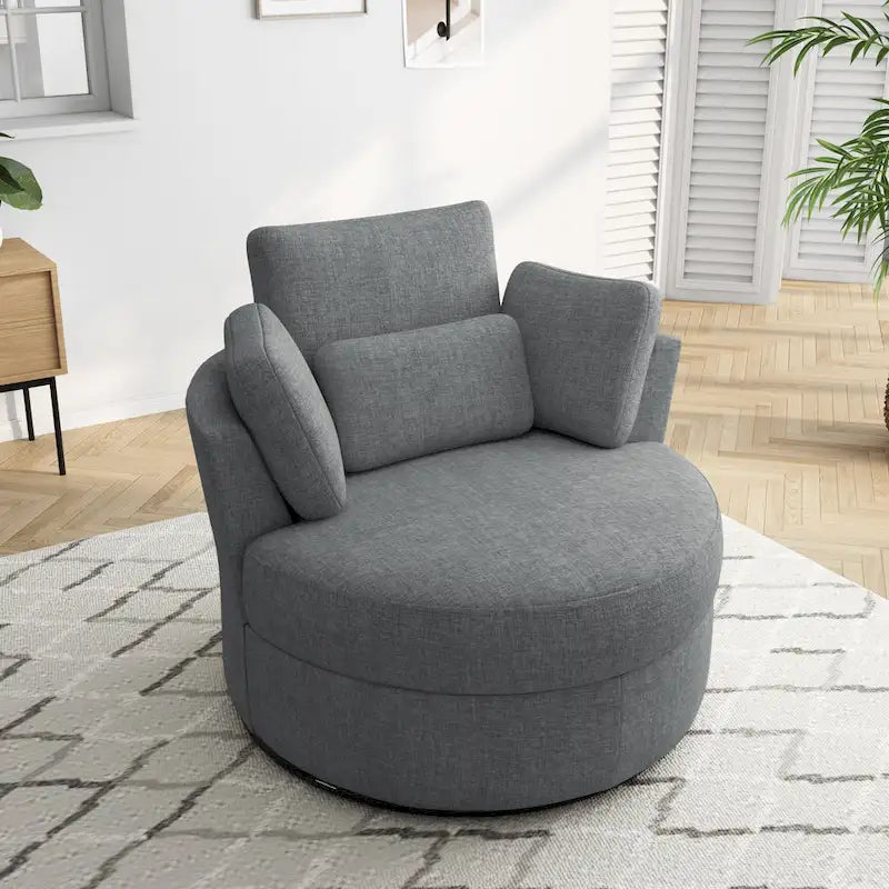 Upholstered Swivel Accent Chair with Wooden Tray Storage Ottoman