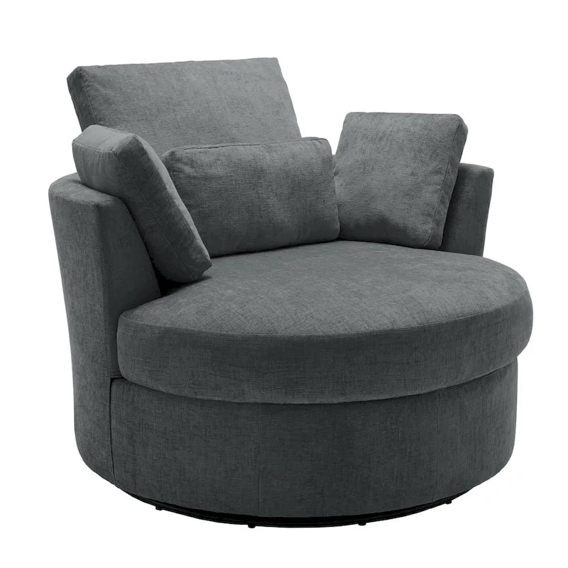 Upholstered Swivel Accent Chair with Wooden Tray Storage Ottoman