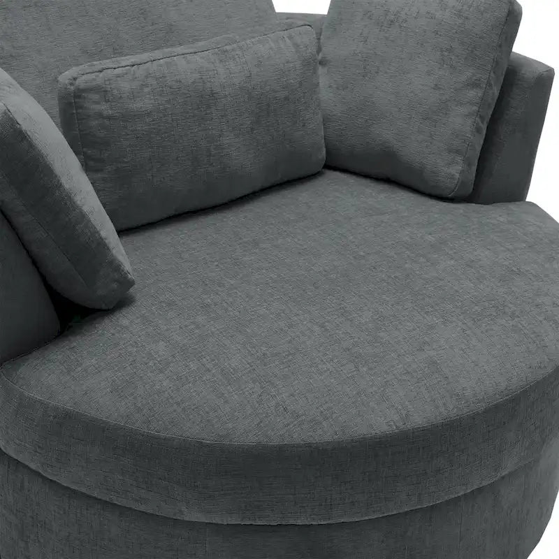 Upholstered Swivel Accent Chair with Wooden Tray Storage Ottoman