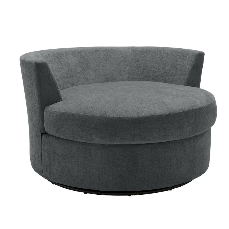 Upholstered Swivel Accent Chair with Wooden Tray Storage Ottoman