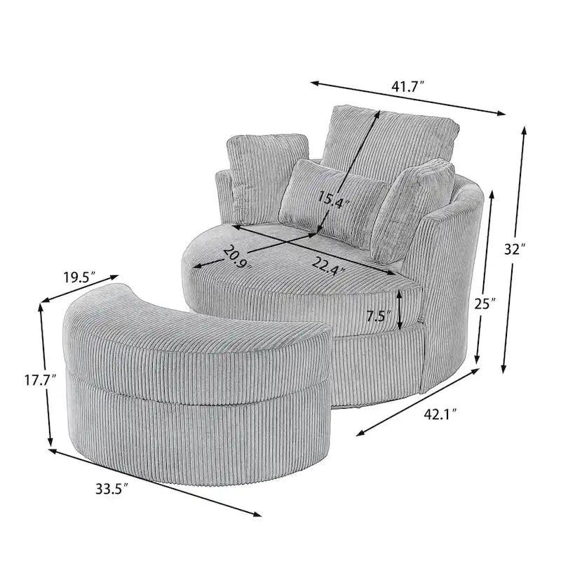 Upholstered Swivel Accent Chair with Wooden Tray Storage Ottoman