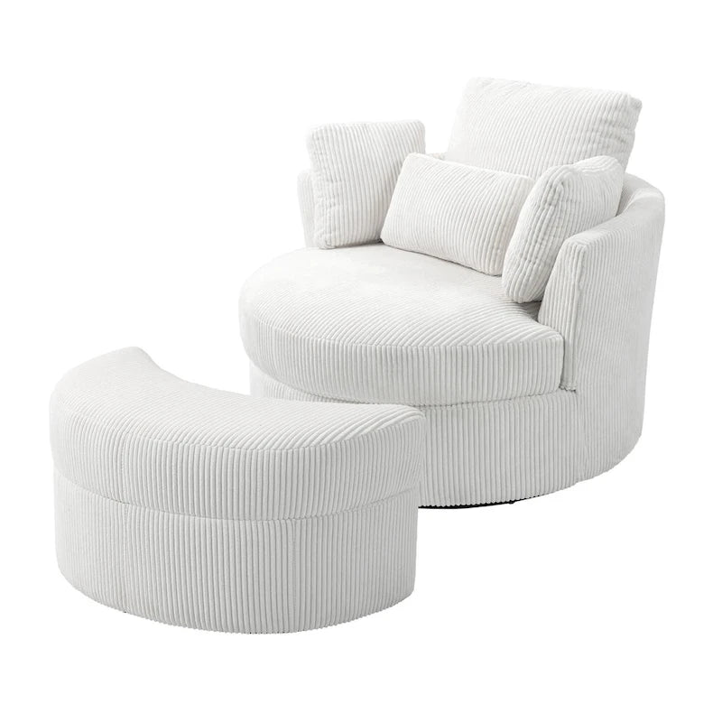 Upholstered Swivel Accent Chair with Wooden Tray Storage Ottoman