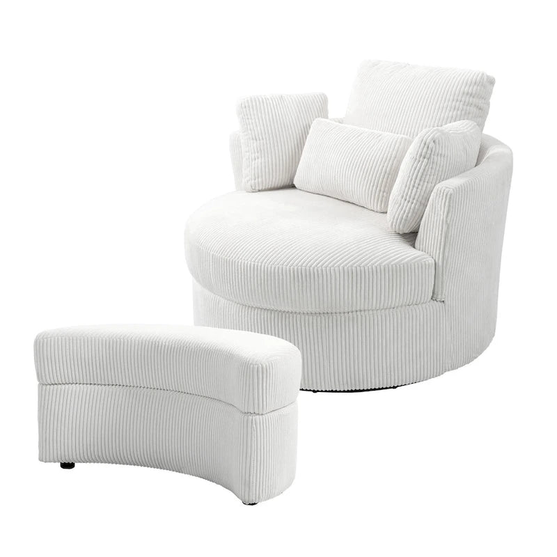 Upholstered Swivel Accent Chair with Wooden Tray Storage Ottoman