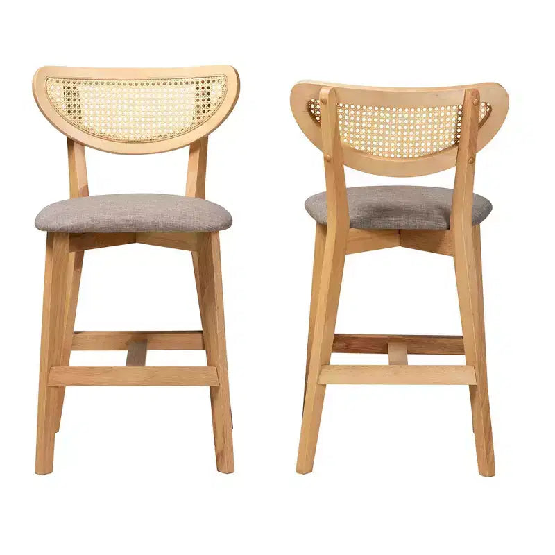 Baxton Studio 2pc Dannell Fabric and Wood Counter Height Barstools Gray/Natural Oak/Light Brown: Polyester Upholstery, Rubberwood Frame