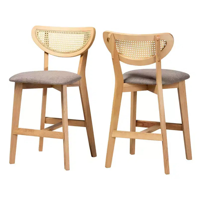 Tabourets de bar hauteur comptoir en tissu et bois Gris/Chêne Naturel/Marron Clair : Revêtement en polyester, Structure en caoutchouc