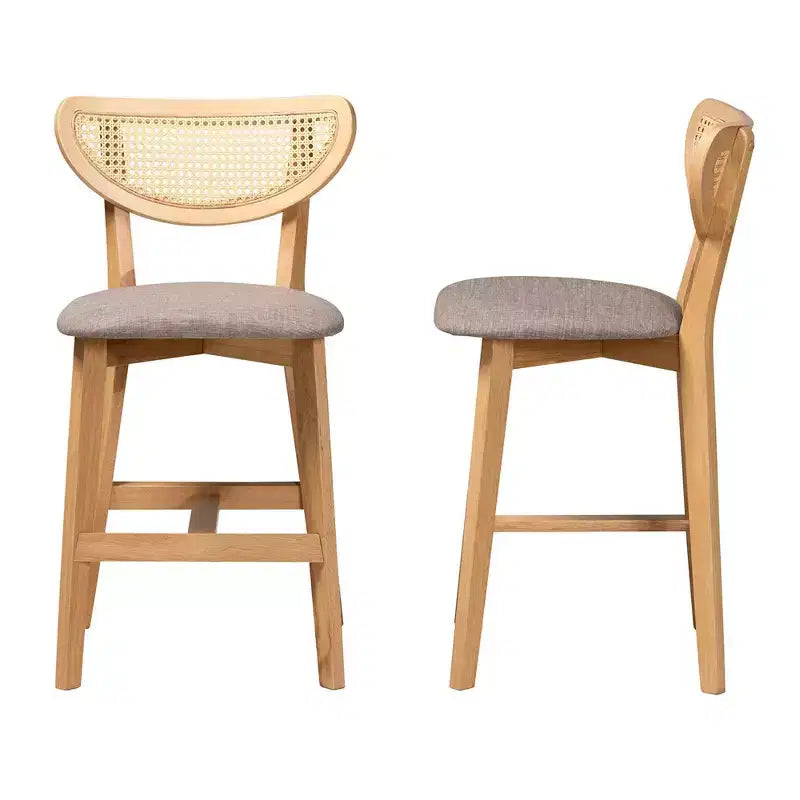 Tabourets de bar hauteur comptoir en tissu et bois Gris/Chêne Naturel/Marron Clair : Revêtement en polyester, Structure en caoutchouc