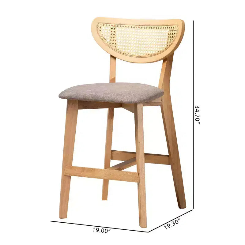 Tabourets de bar hauteur comptoir en tissu et bois Gris/Chêne Naturel/Marron Clair : Revêtement en polyester, Structure en caoutchouc