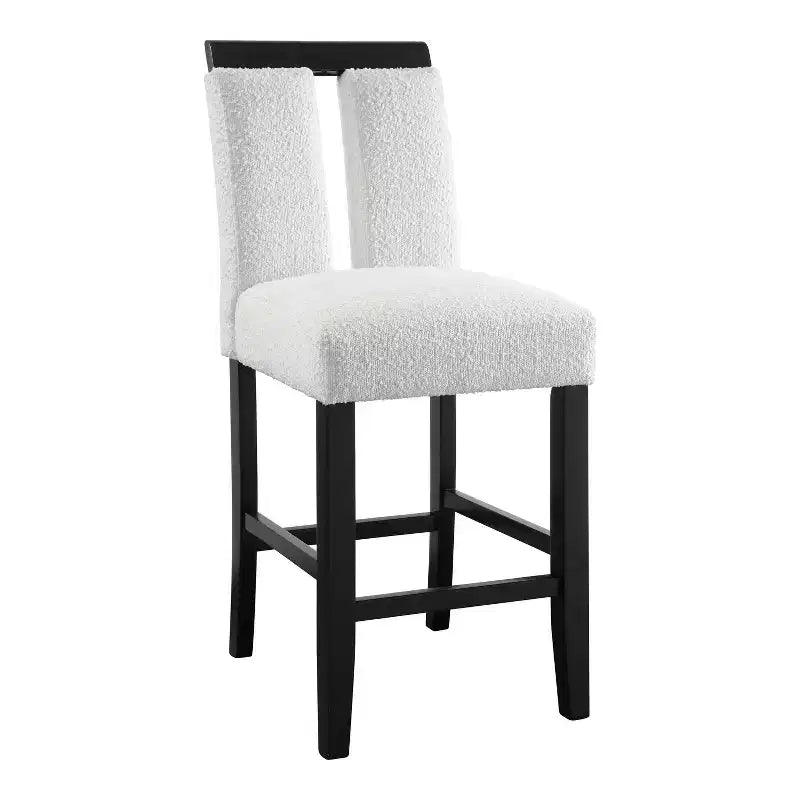 miBasics Set of 2 Northstar Contemporary Boucle Upholstered Counter Height Barstools White/Black: Padded, Wood Legs, Foam Fill