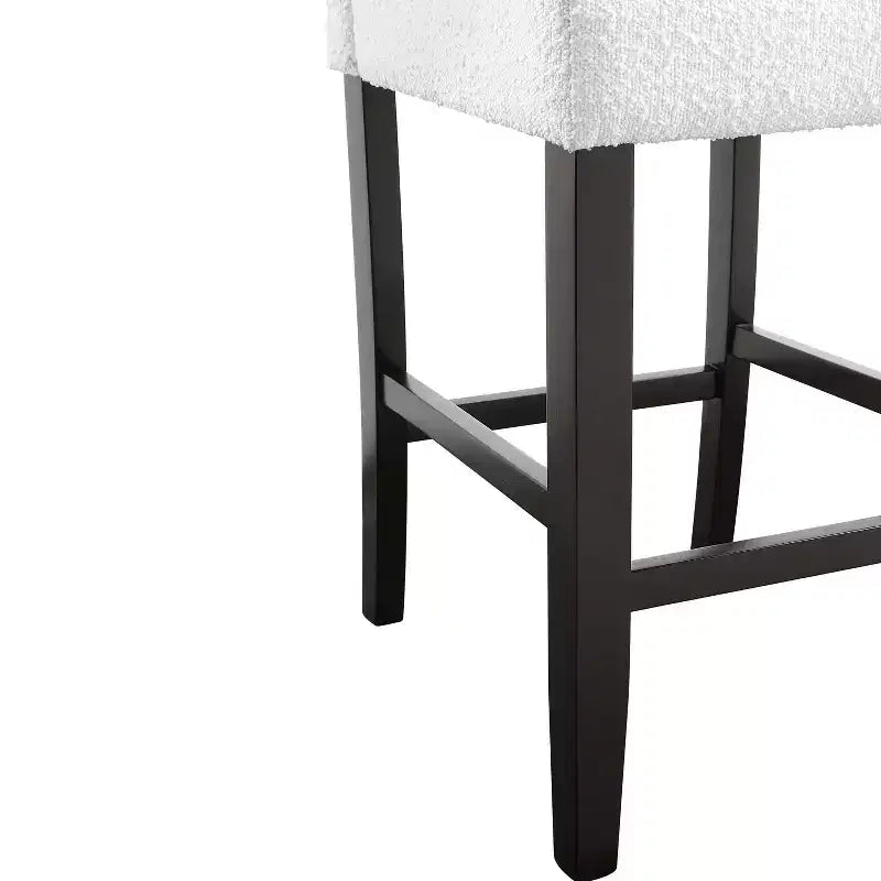 Lot de 2 tabourets de bar contemporains en bouclette, hauteur comptoir, blanc/noir : Rembourrés, pieds en bois, garnissage mousse
