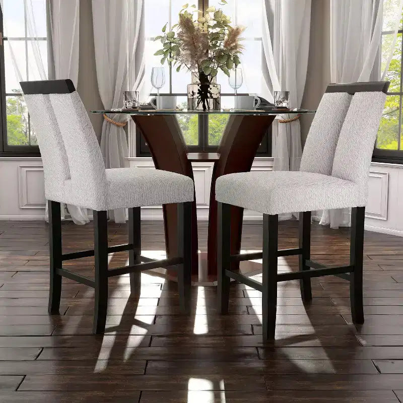 Lot de 2 tabourets de bar contemporains en bouclette, hauteur comptoir, blanc/noir : Rembourrés, pieds en bois, garnissage mousse