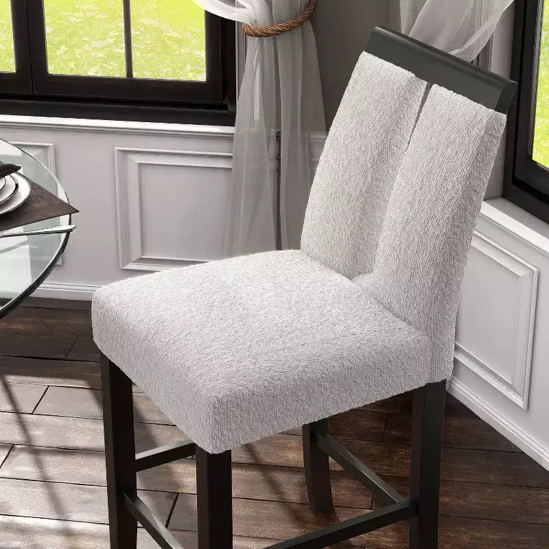 Lot de 2 tabourets de bar contemporains en bouclette, hauteur comptoir, blanc/noir : Rembourrés, pieds en bois, garnissage mousse