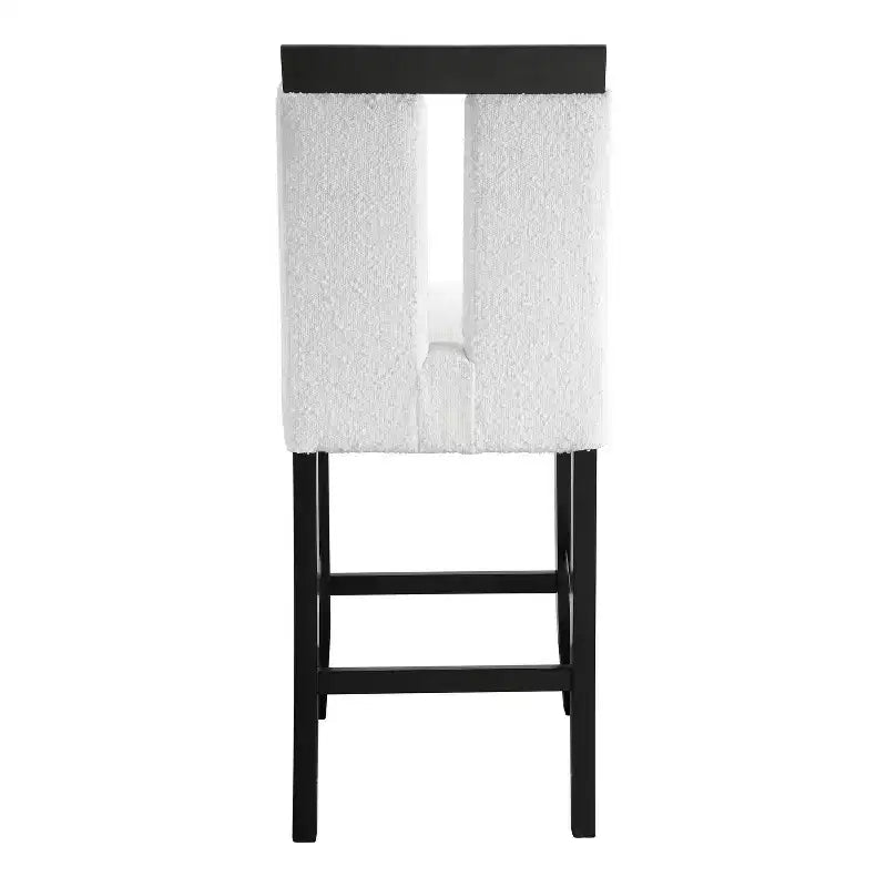 Lot de 2 tabourets de bar contemporains en bouclette, hauteur comptoir, blanc/noir : Rembourrés, pieds en bois, garnissage mousse