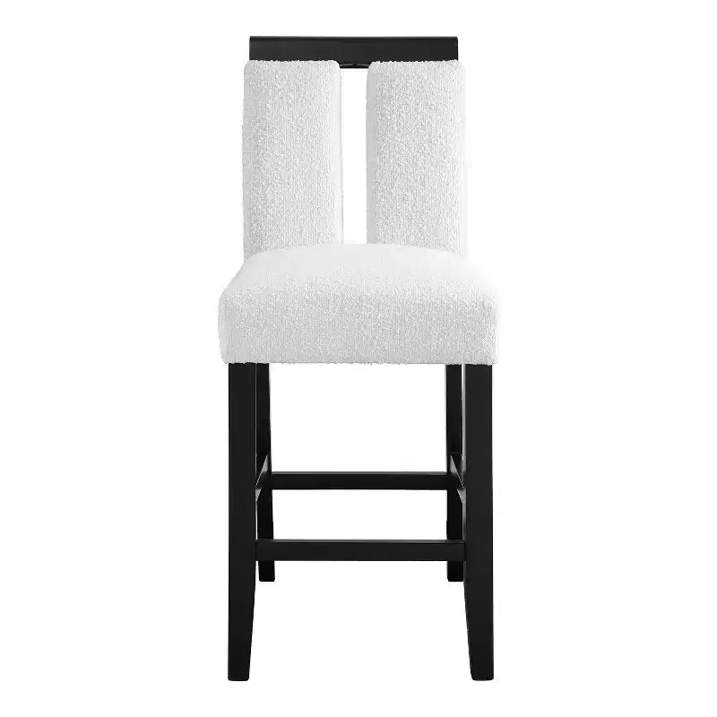 Lot de 2 tabourets de bar contemporains en bouclette, hauteur comptoir, blanc/noir : Rembourrés, pieds en bois, garnissage mousse