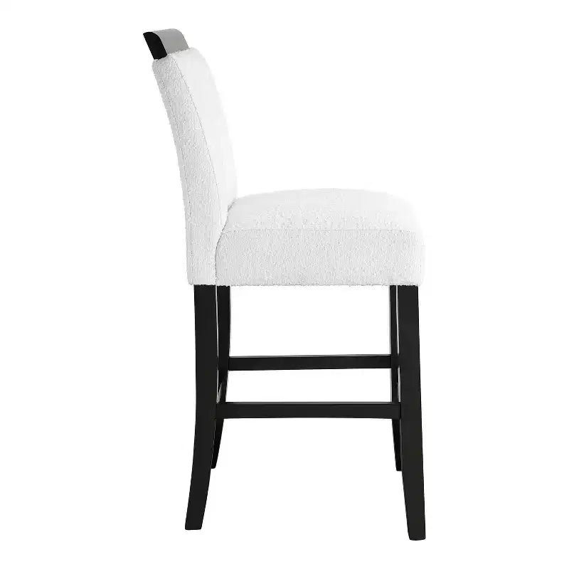 Lot de 2 tabourets de bar contemporains en bouclette, hauteur comptoir, blanc/noir : Rembourrés, pieds en bois, garnissage mousse