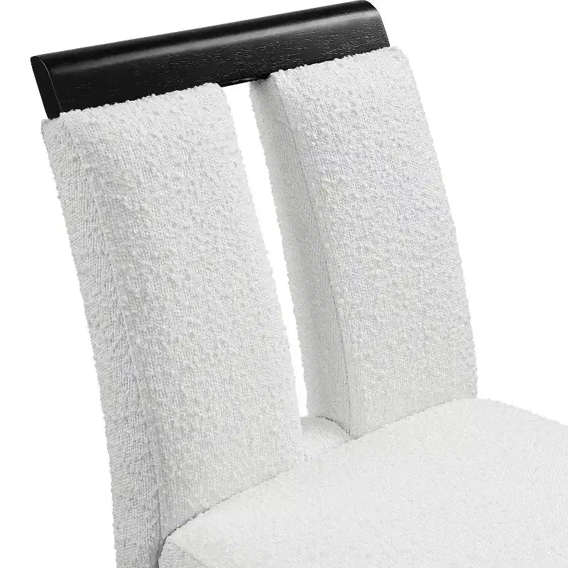 Lot de 2 tabourets de bar contemporains en bouclette, hauteur comptoir, blanc/noir : Rembourrés, pieds en bois, garnissage mousse