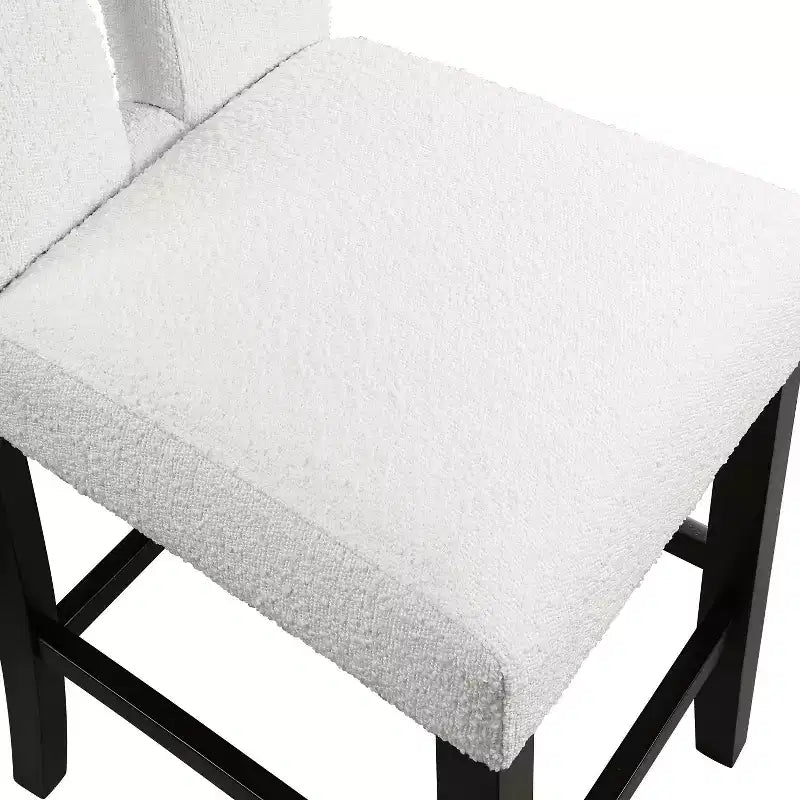 Lot de 2 tabourets de bar contemporains en bouclette, hauteur comptoir, blanc/noir : Rembourrés, pieds en bois, garnissage mousse