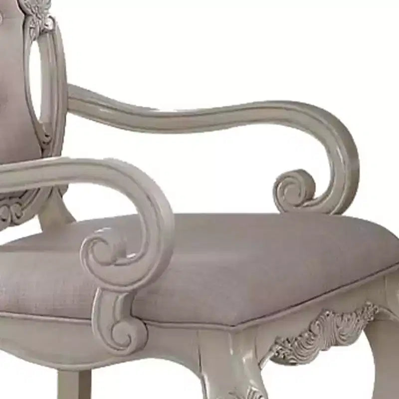 Tissu de chaise de salle à manger et finition blanc antique
