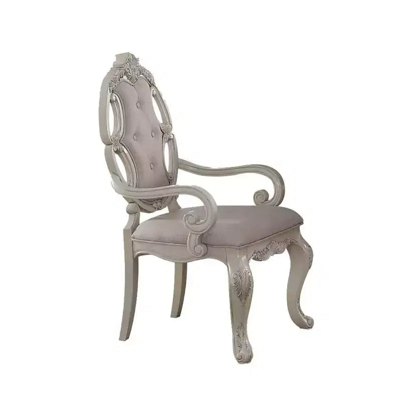 Tissu de chaise de salle à manger et finition blanc antique