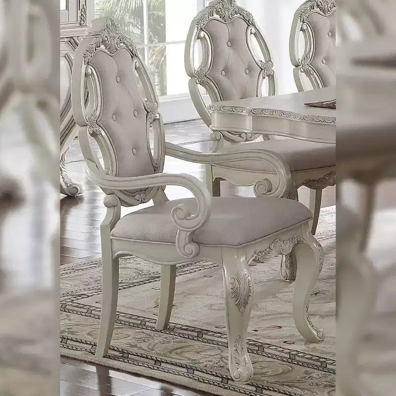 Tissu de chaise de salle à manger et finition blanc antique