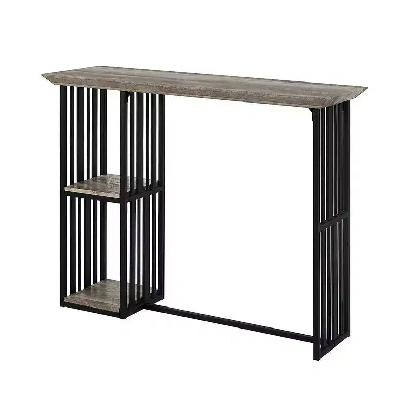 Acme Furniture 47" Zudora Dining Table Antique Oak Sandy Black Finish: Sturdy Metal Pedestal Base, Seats 2